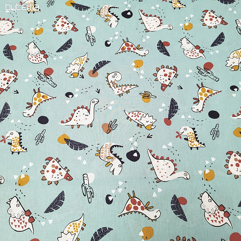 Tissu coton DINOSAURES mentholé
