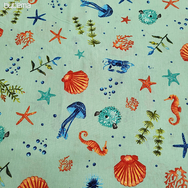 Tissu déco FRUITS DE MER turquoise
