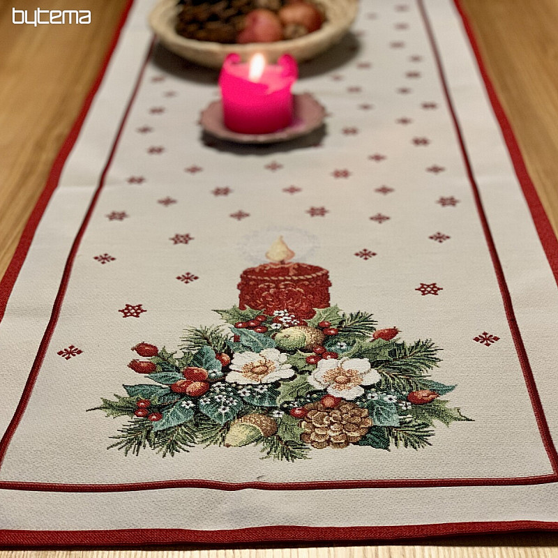 Nappe et foulard tapisserie BOUGIE DE NOËL