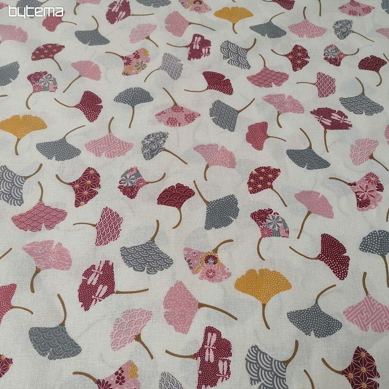 Tissu coton GINKO feuilles crème