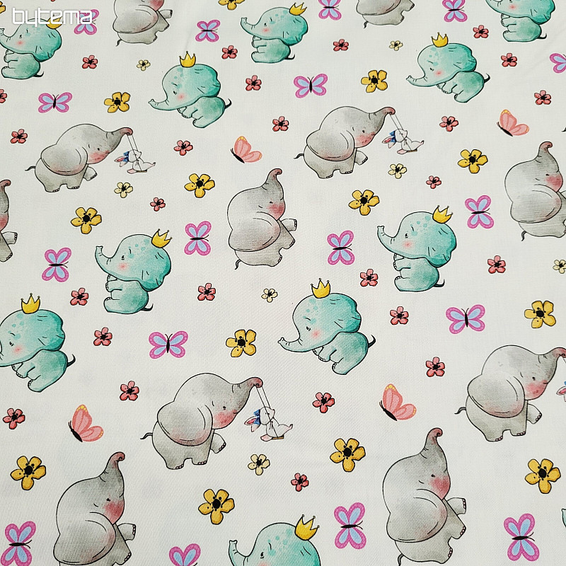 Satin de coton pour enfants, imprimé numérique ÉLÉPHANTS