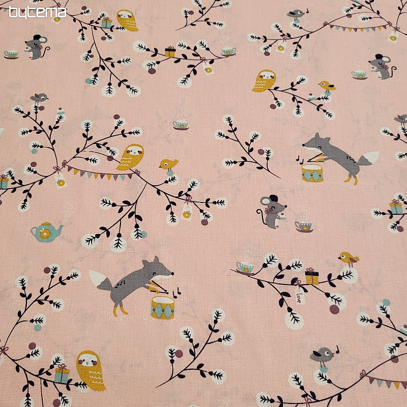 Tissu coton FOX rose