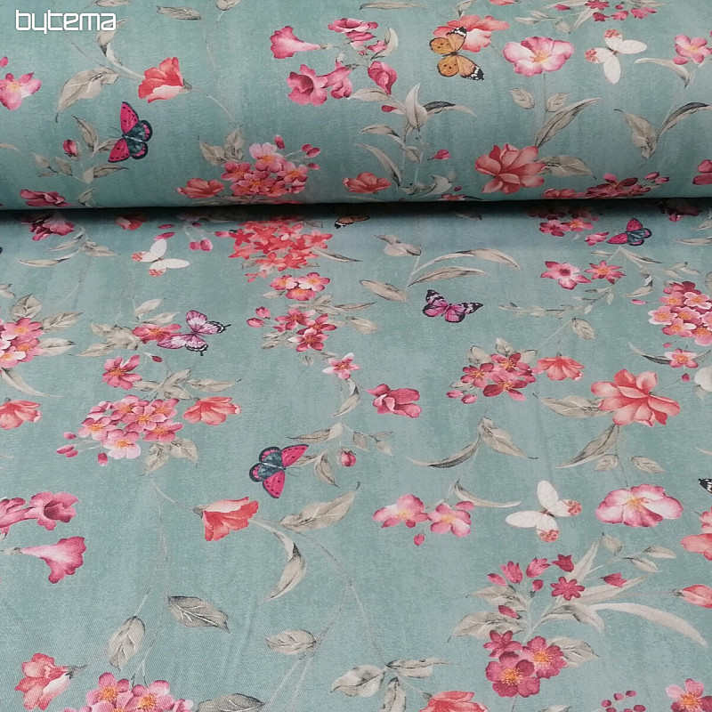 Tissu déco FLEURS turquoise