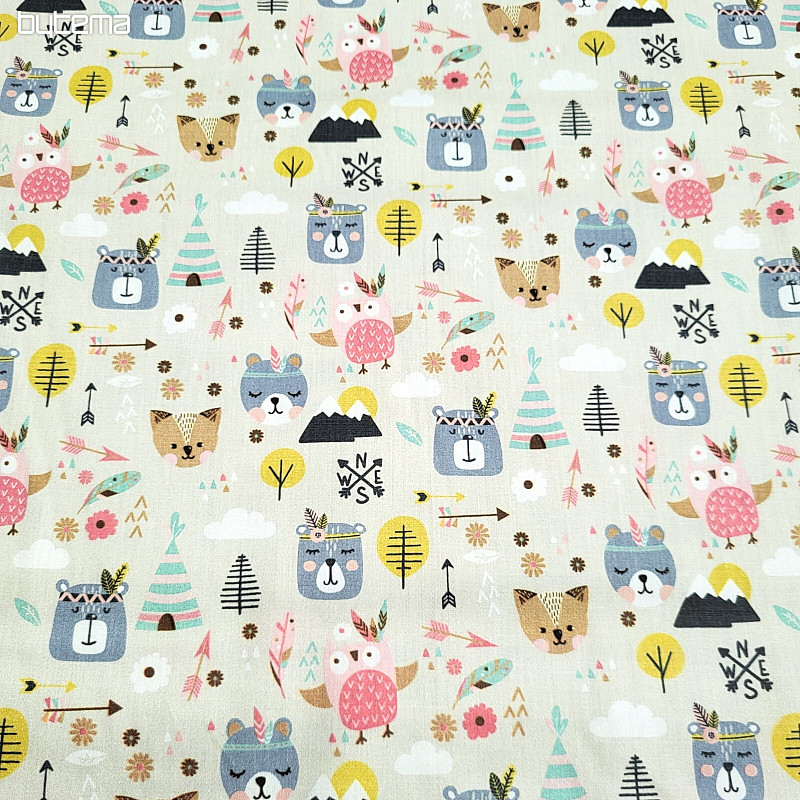 Satin de coton pour enfants ANIMAUX DE LA FORÊT numérique