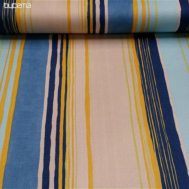 Tissu déco rayure bleu-jaune 140cm