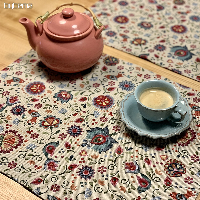 Nappe Gobelin fleurs et oiseau Jurkovič
