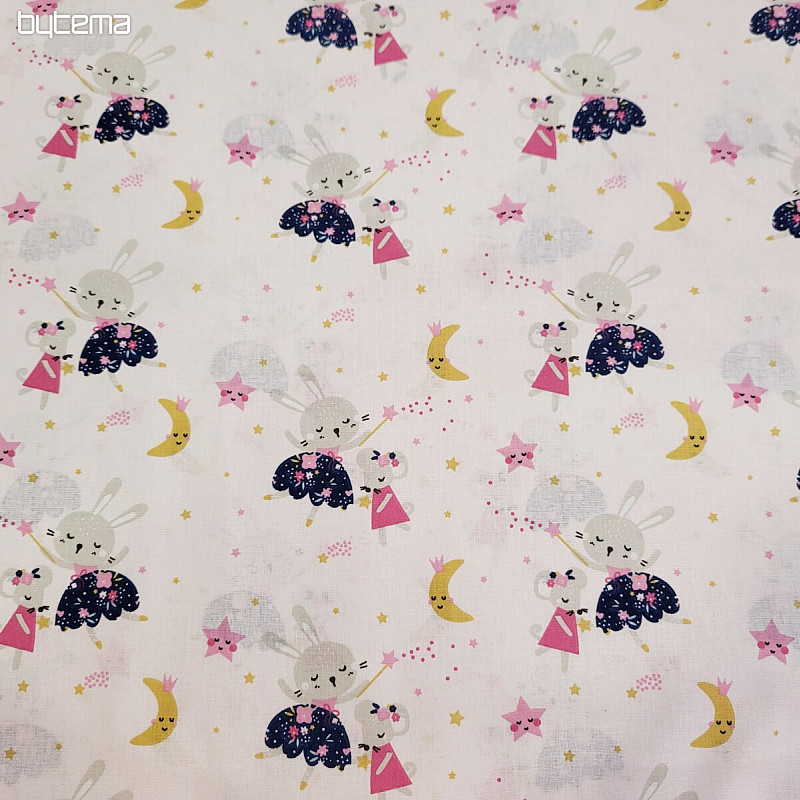 Tissu en coton SOURIS ROSE