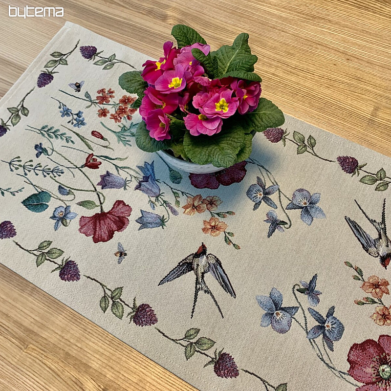 Nappe et foulard tapisserie PRAIRIE AVEC UNE HIRONDELLE