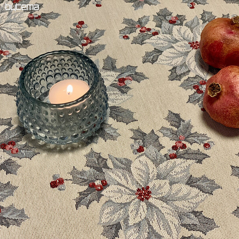 Nappe tapisserie, écharpe ETOILE DE NOEL ARGENT