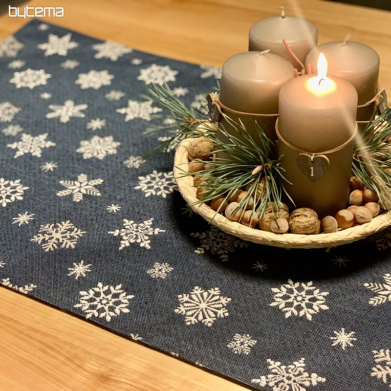 Nappe Gobelin, écharpe Flocon bleu