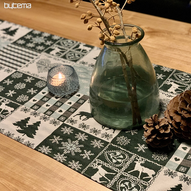 Nappe tapisserie, écharpe CERF VERT