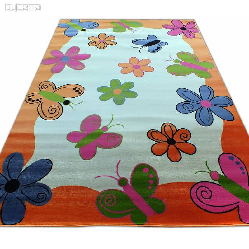 Tapis enfant KIDS PAPILLONS et FLEURS orange