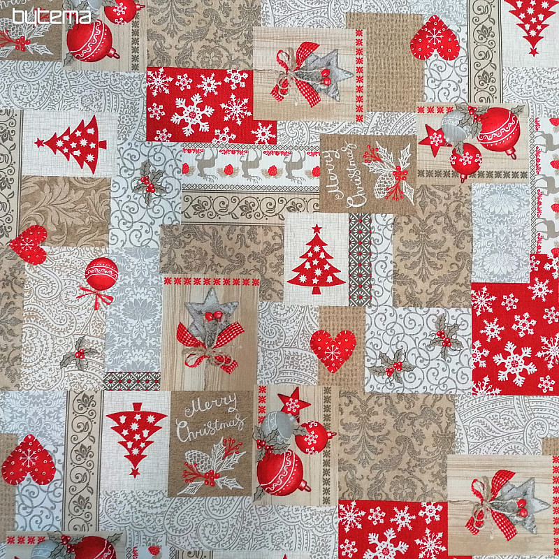 Tissu déco PATCHWORK Noël beige