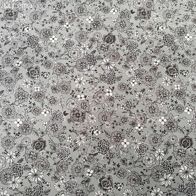 Tissu coton FLEURS FLORAL 4 gris