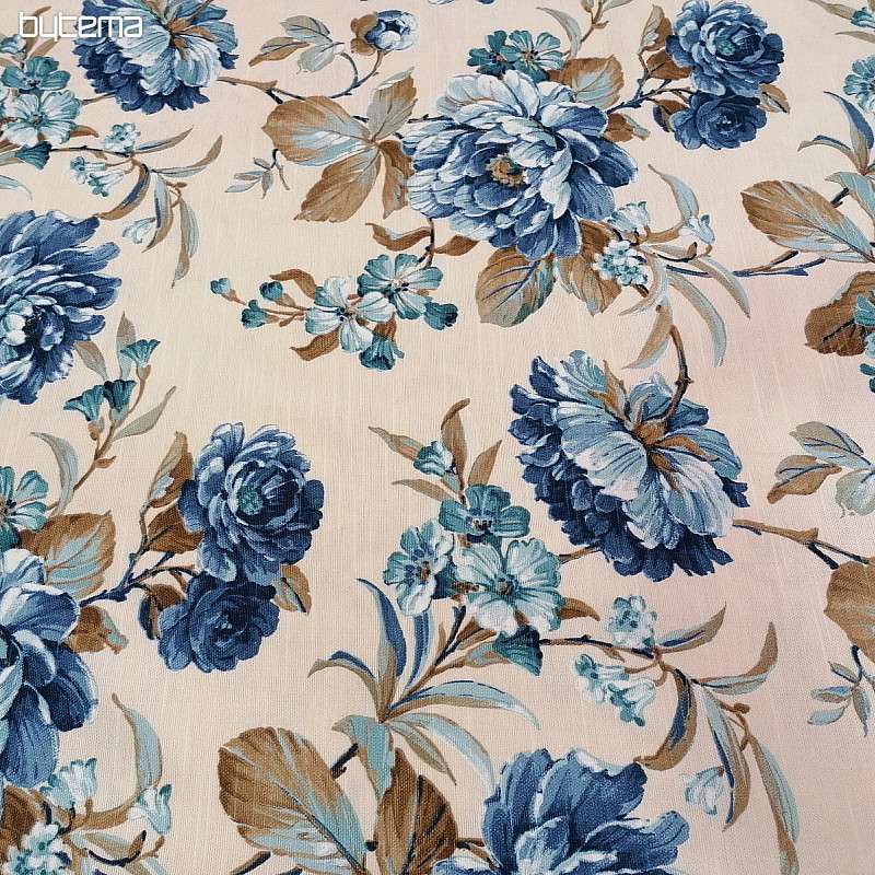 tissu déco LAURA - grandes fleurs bleues