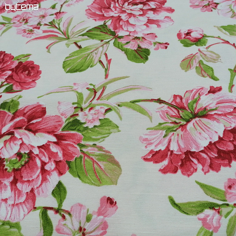 tissu déco LAURA - grandes fleurs roses