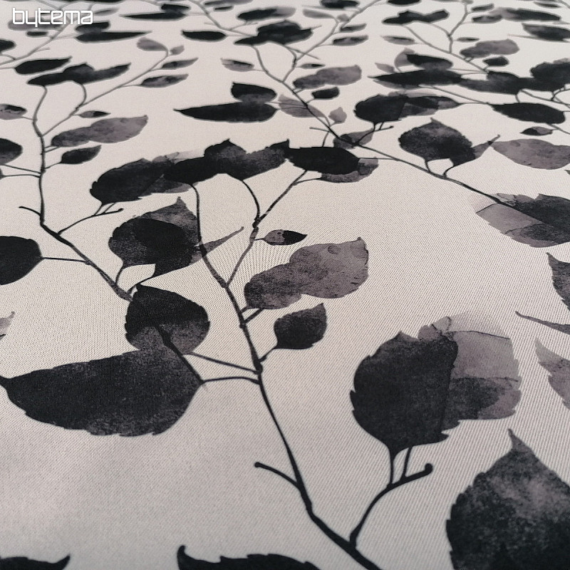 Tissu décoratif BLACK OUT LEAVES blanc-noir