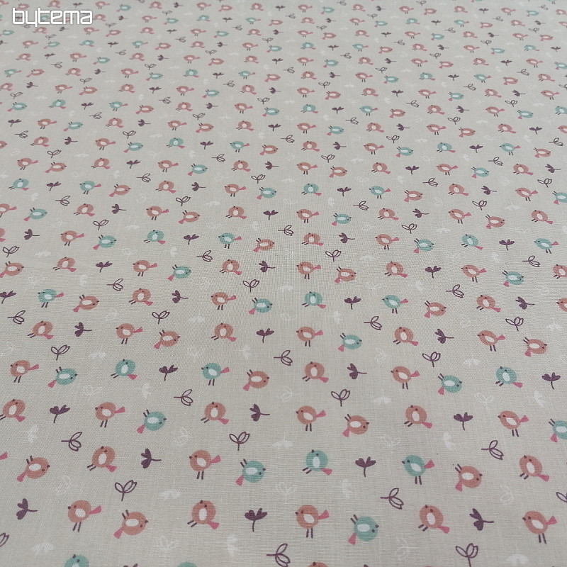 Tissu coton MIOU beige oiseaux