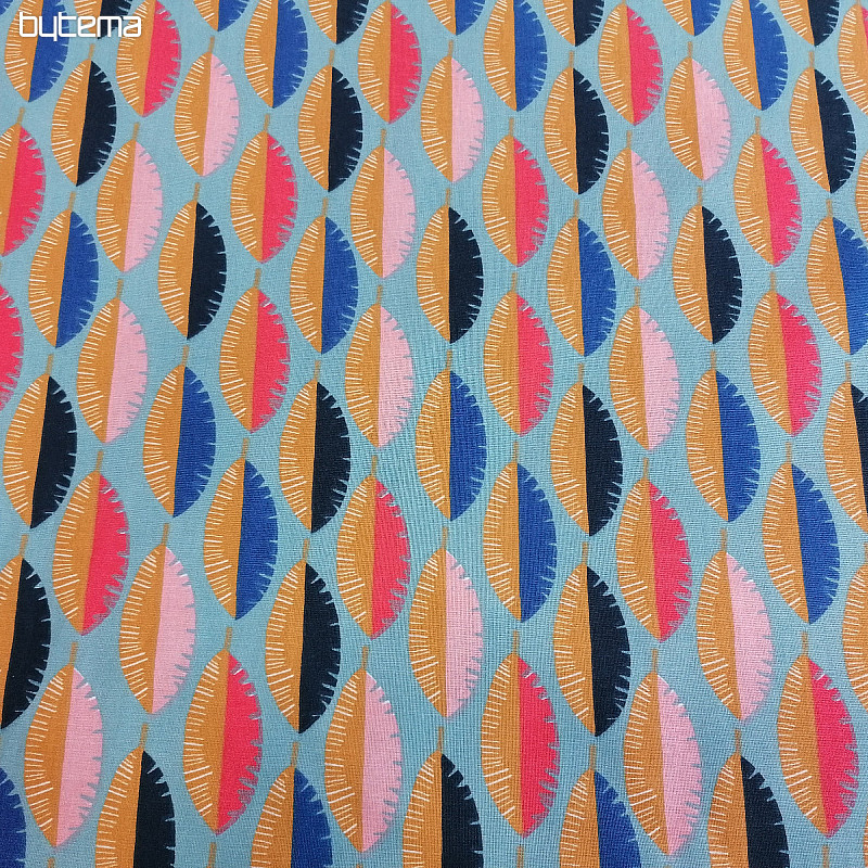Tissu coton PLUMES bleu