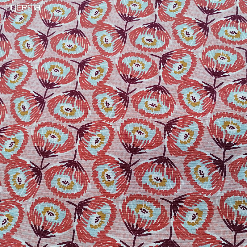 Tissu coton GRANDES FLEURS ROUGES