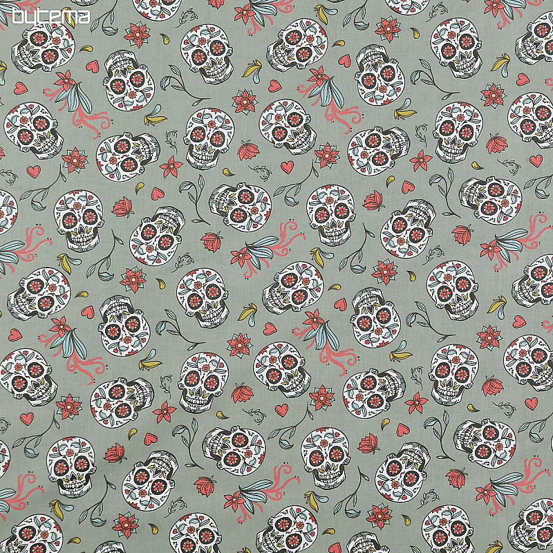 Tissu coton SKULL kaki