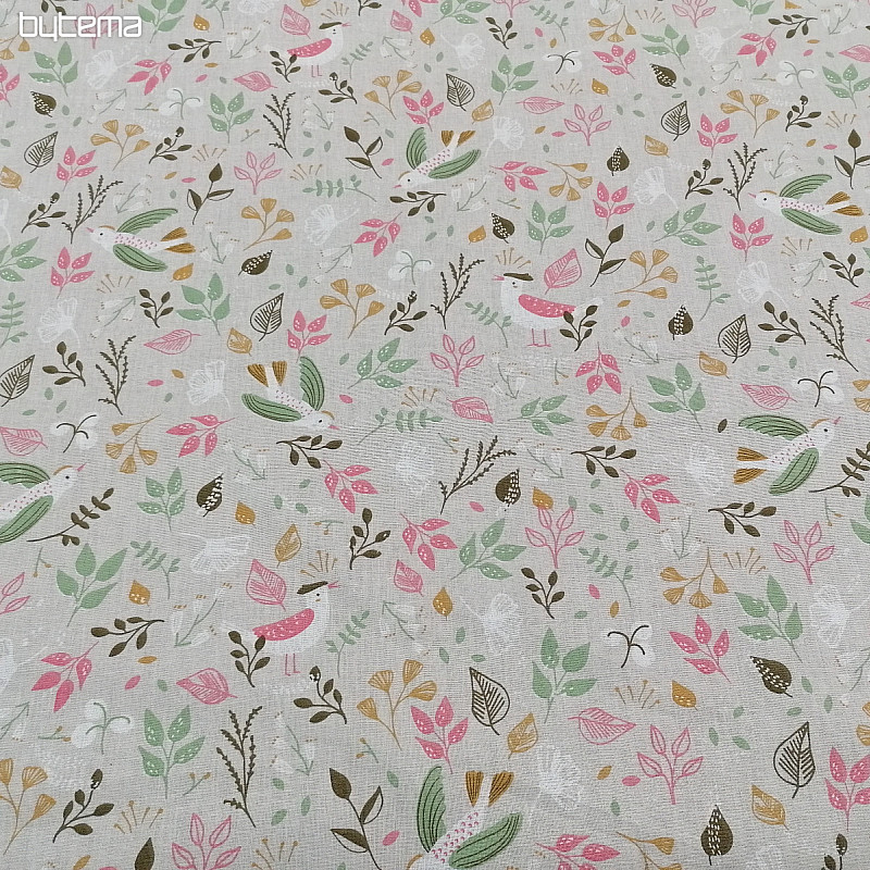 Tissu coton OISEAUX gris