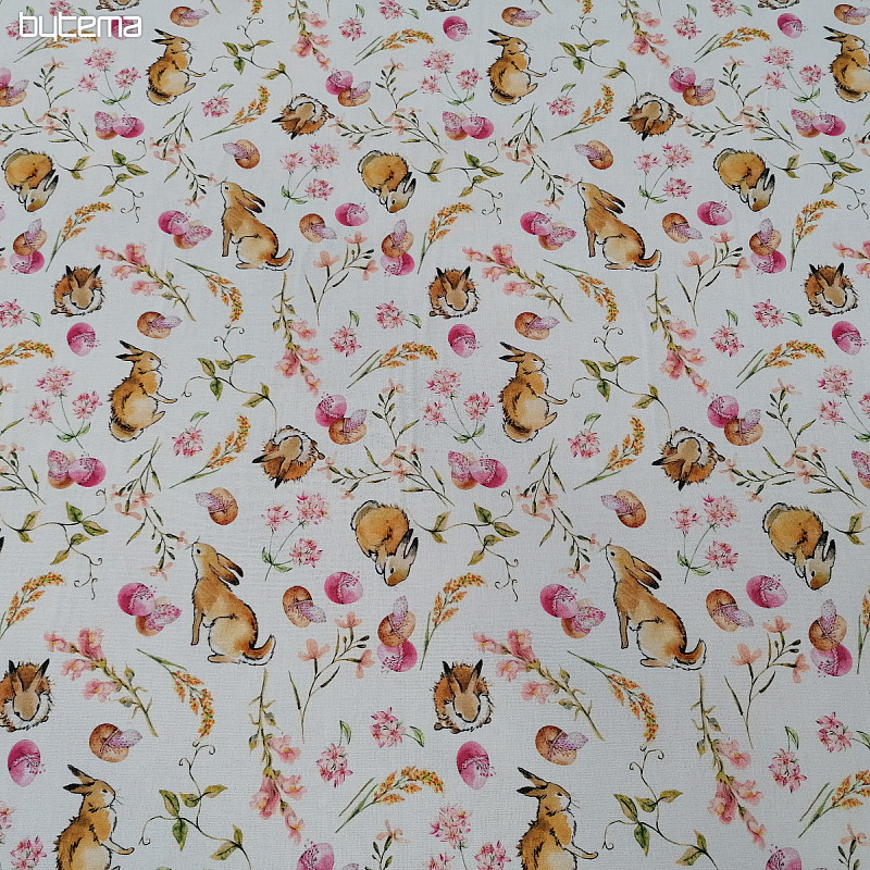 Tissu coton LAPIN ROSE