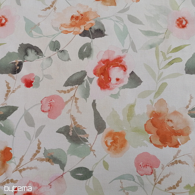 Tissu déco FLEURS orange