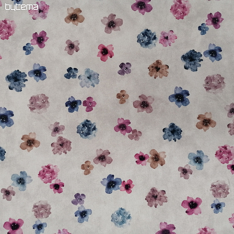 Tissu déco FLEURS violet-bleu