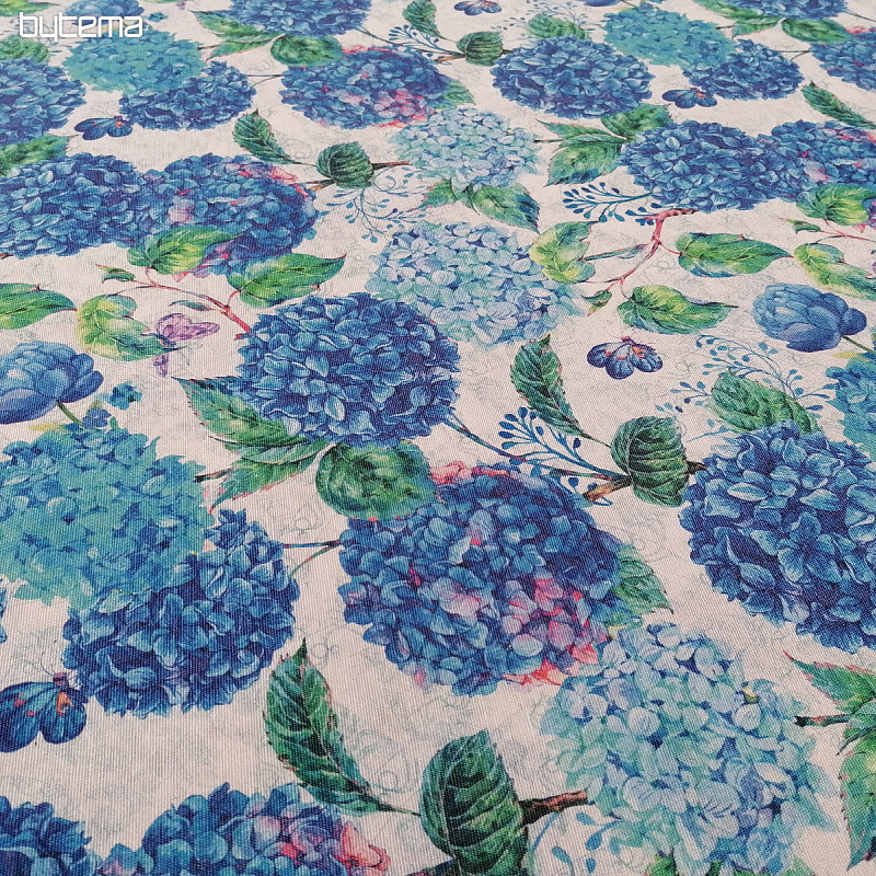 Tissu déco hortensias bleus