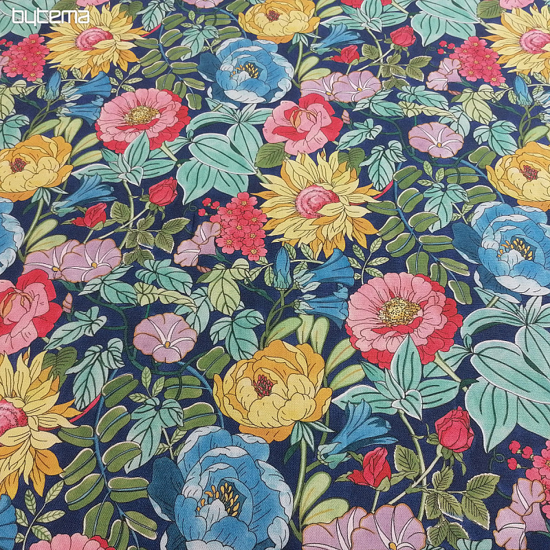 Tissu décoratif FLEURS D&#39;ÉTÉ - BLEU