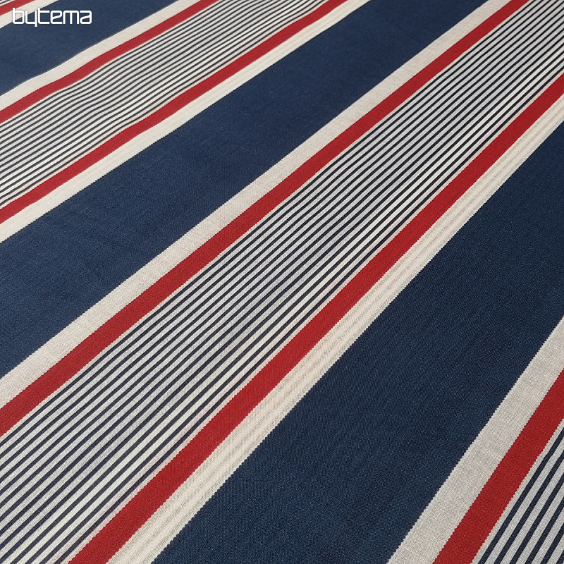 Tissu coton Rayure bleu-rouge
