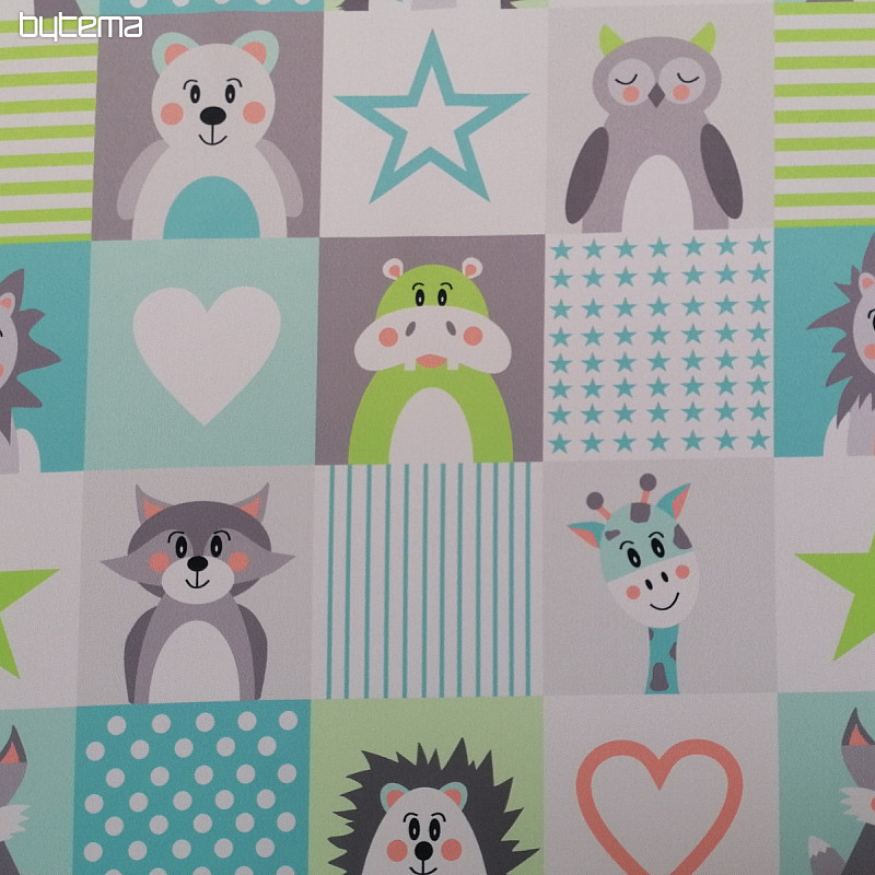 Tissu déco BLACK-OUT Animaux turquoise