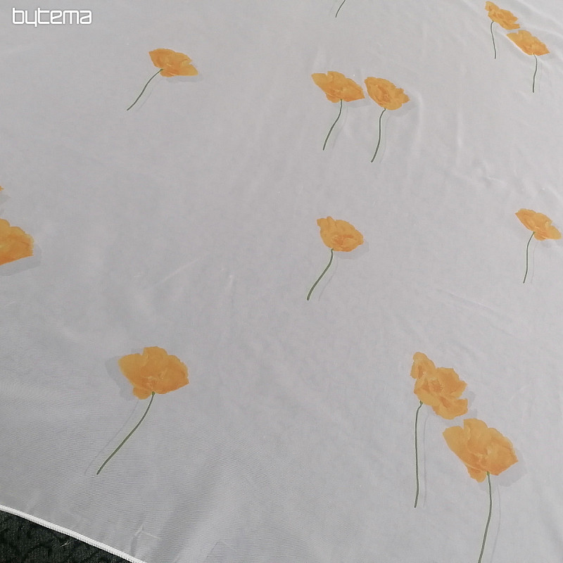 Rideau voilage blanc - coquelicots orange