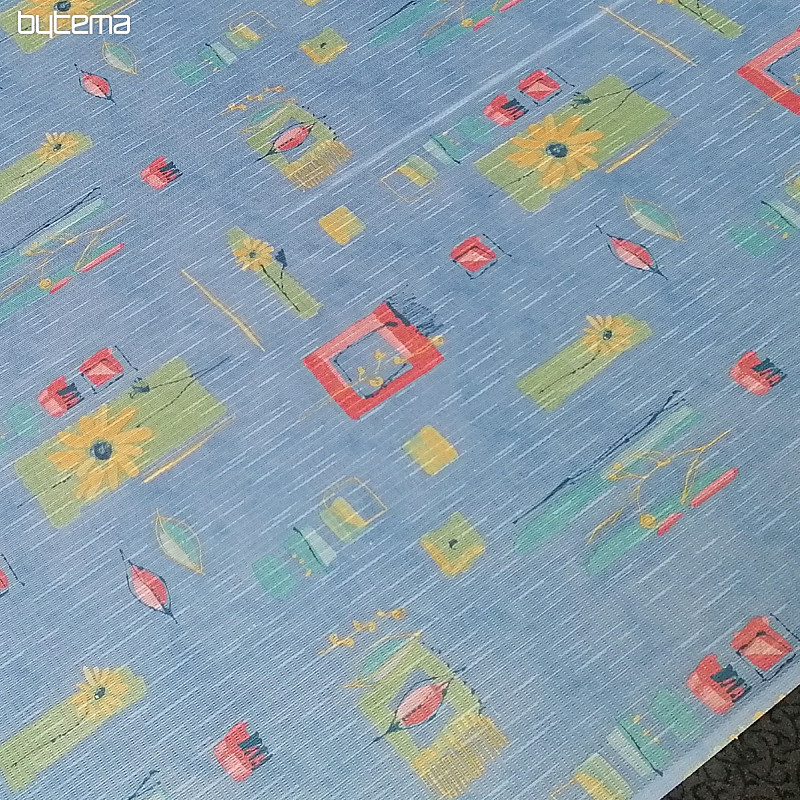 Rideau dense bleu avec fleurs et feuilles 155 cm