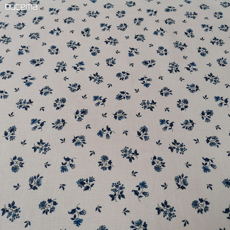 Tissu coton MAJOLIKA fleur bleue