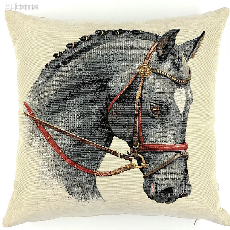 Housse de coussin tapisserie CHEVAL GRIS