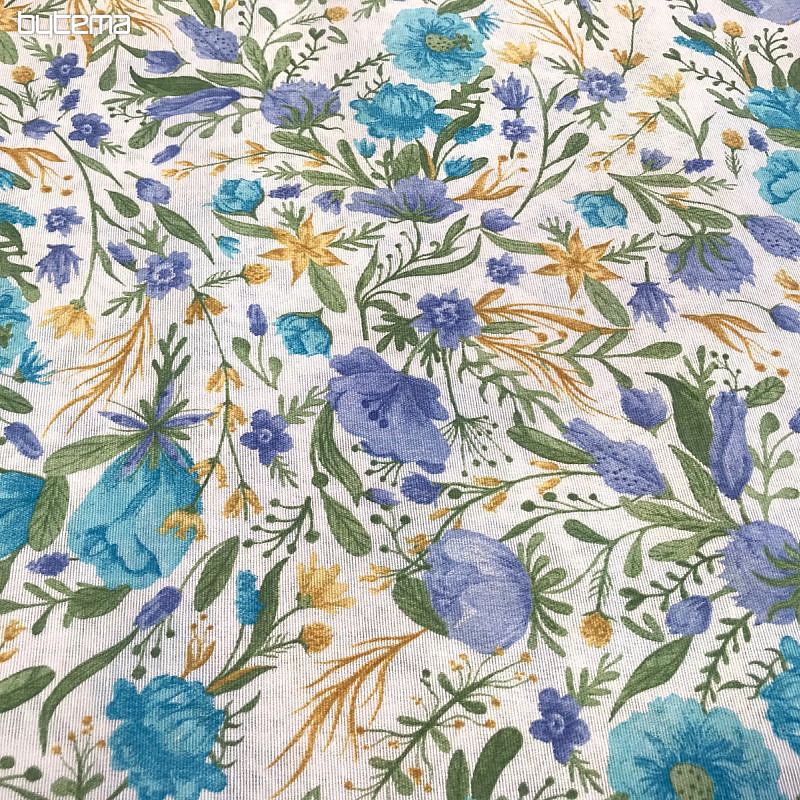 Tissu déco CLARA fleurs turquoise