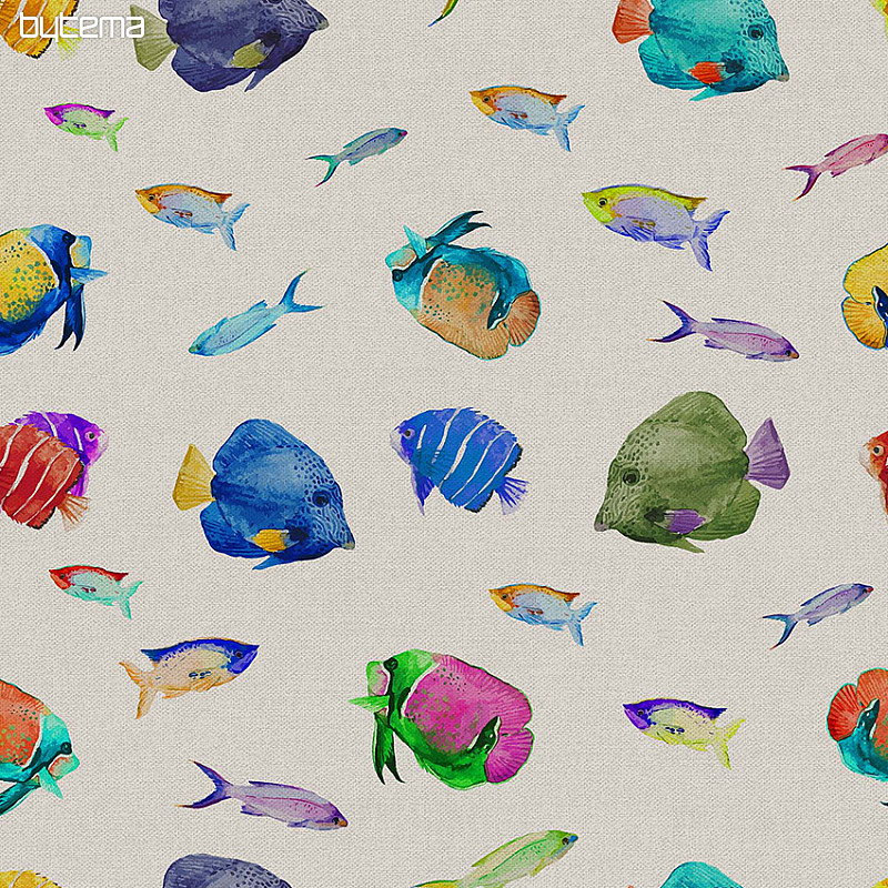 Tissu décoratif COLORFUL FISH impression numérique
