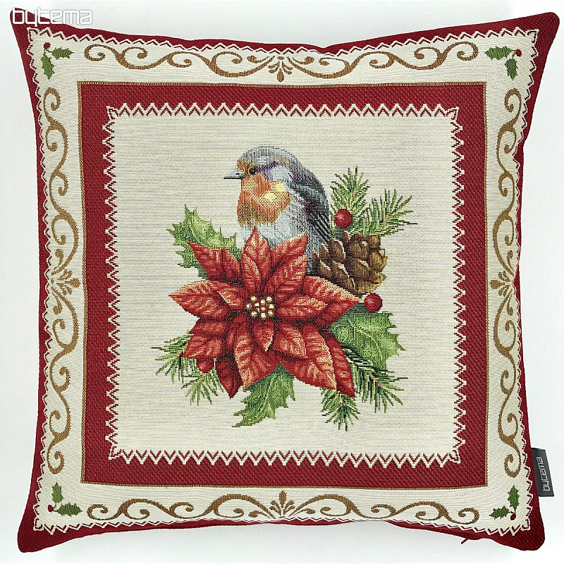 Taie d&#39;oreiller tapisserie de Noël OISEAU DANS UN CADRE