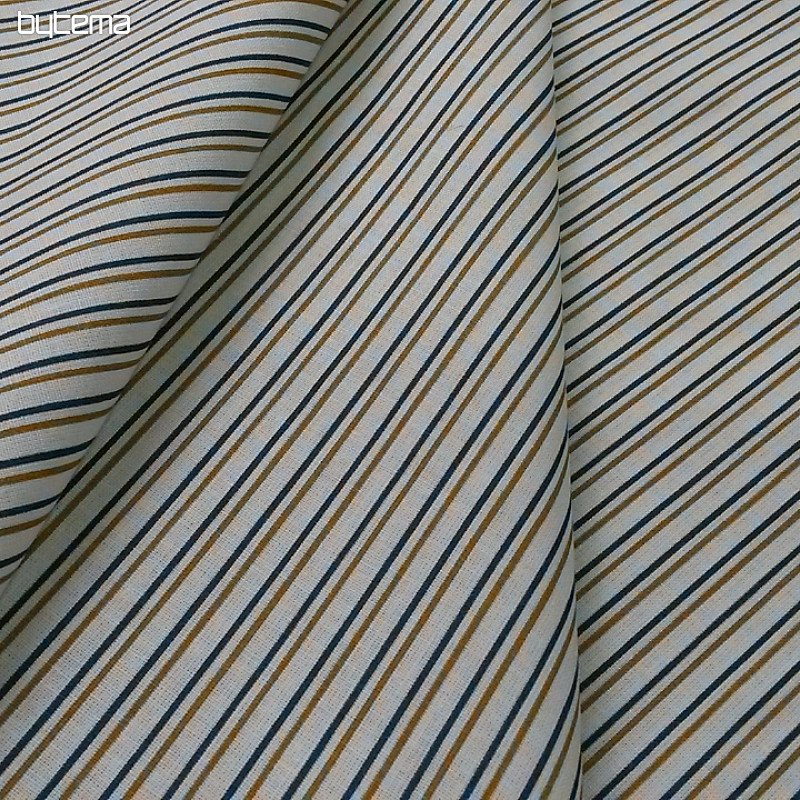 Tissu coton STRIPE bleu-moutarde