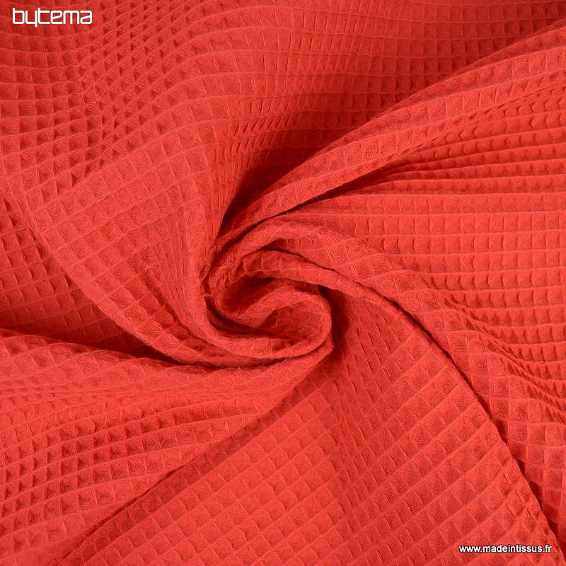 Tissu gaufré en coton rouge