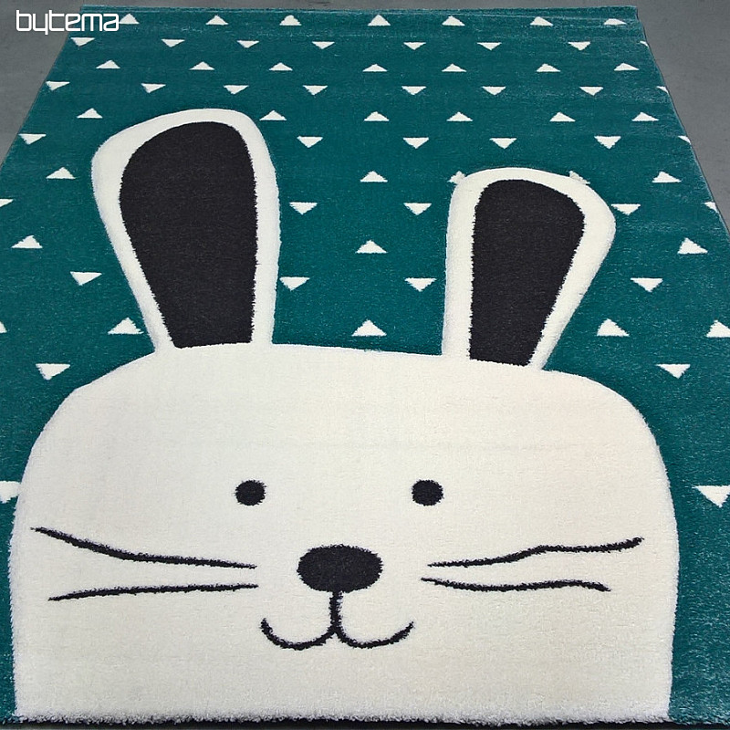 Tapis pièce enfant PASTEL Lapin turquoise