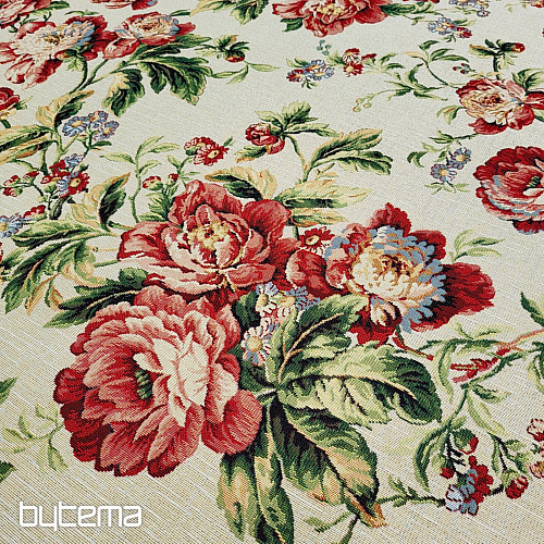 Tissu à tapisserie GRANDE ROSE CRÈME
