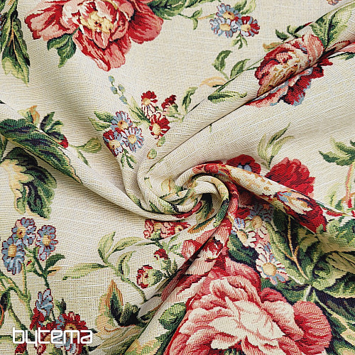 Tissu à tapisserie GRANDE ROSE CRÈME