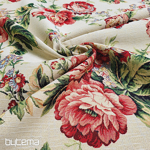 Tissu à tapisserie GRANDE ROSE CRÈME