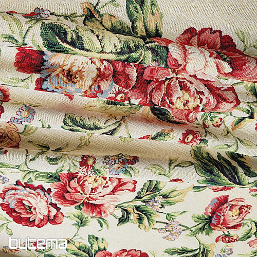 Tissu à tapisserie GRANDE ROSE CRÈME