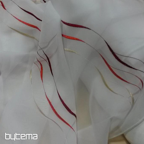 Rideau en voile avec broderie rouge Gerster 195/0043