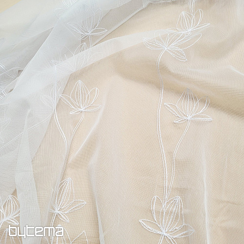Rideau brodé luxueux BLANC AVEC FLEURS 11745/290