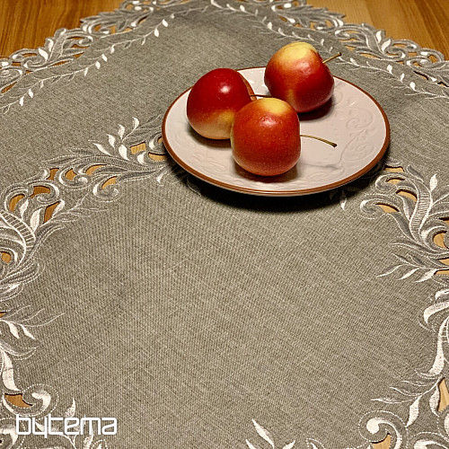 Nappe brodée brindilles grises